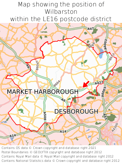 Map showing location of Wilbarston within LE16