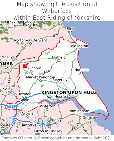 Map showing location of Wilberfoss within East Riding of Yorkshire