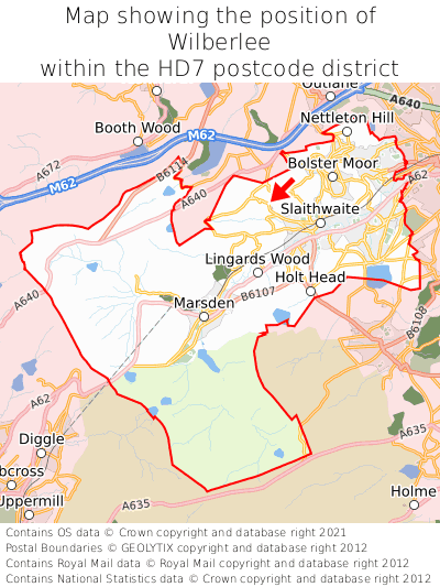 Map showing location of Wilberlee within HD7