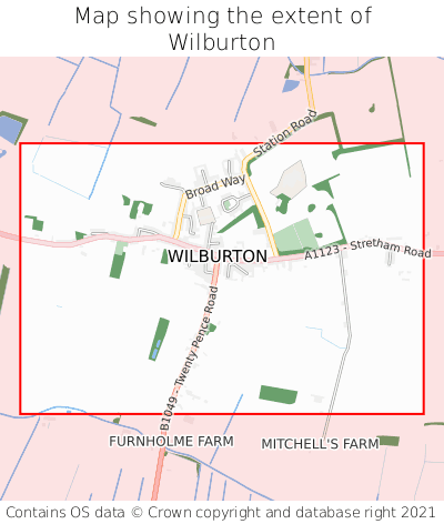 Map showing extent of Wilburton as bounding box
