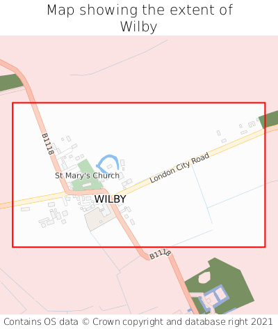 Map showing extent of Wilby as bounding box