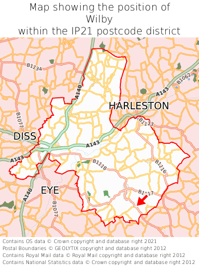 Map showing location of Wilby within IP21