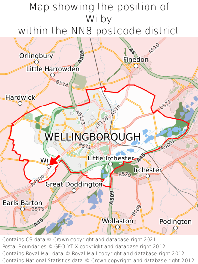 Map showing location of Wilby within NN8