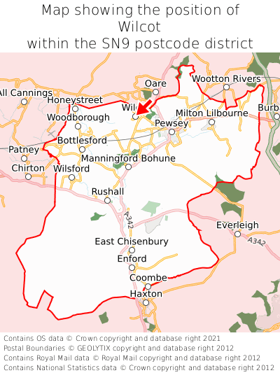 Map showing location of Wilcot within SN9