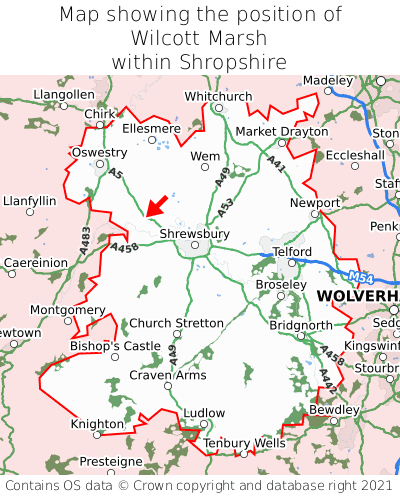 Map showing location of Wilcott Marsh within Shropshire