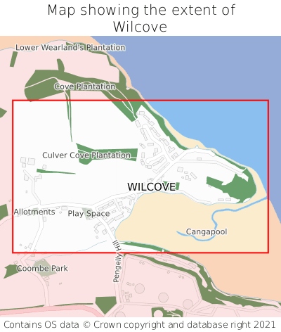 Map showing extent of Wilcove as bounding box