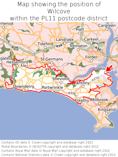 Map showing location of Wilcove within PL11