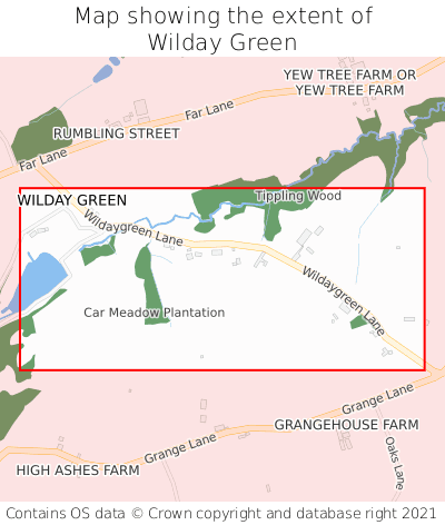 Map showing extent of Wilday Green as bounding box