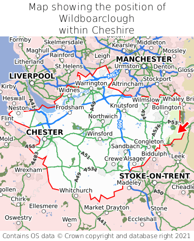 Map showing location of Wildboarclough within Cheshire
