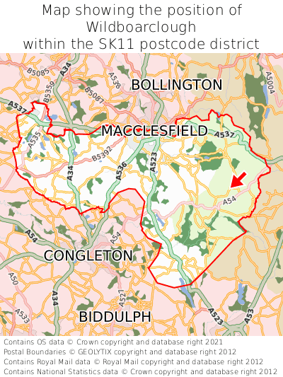 Map showing location of Wildboarclough within SK11