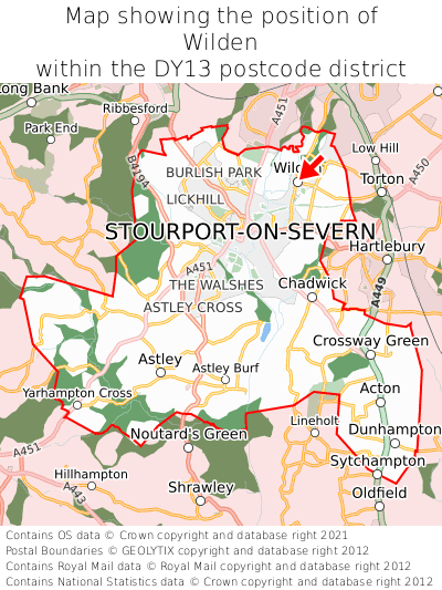 Map showing location of Wilden within DY13