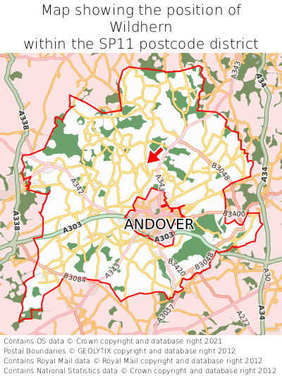 Map showing location of Wildhern within SP11