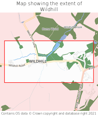 Map showing extent of Wildhill as bounding box