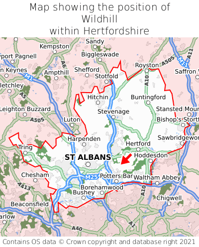 Map showing location of Wildhill within Hertfordshire