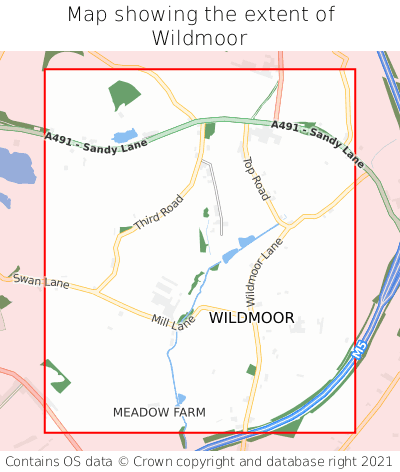 Map showing extent of Wildmoor as bounding box