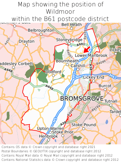 Map showing location of Wildmoor within B61