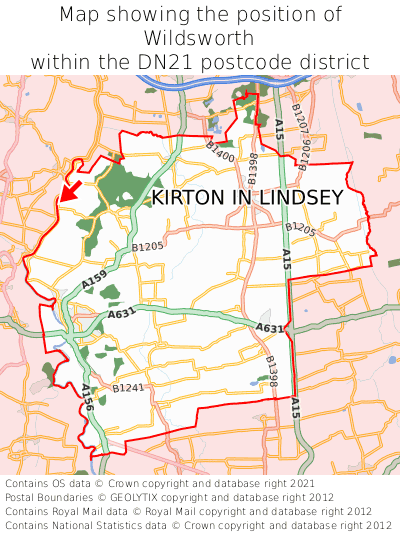 Map showing location of Wildsworth within DN21
