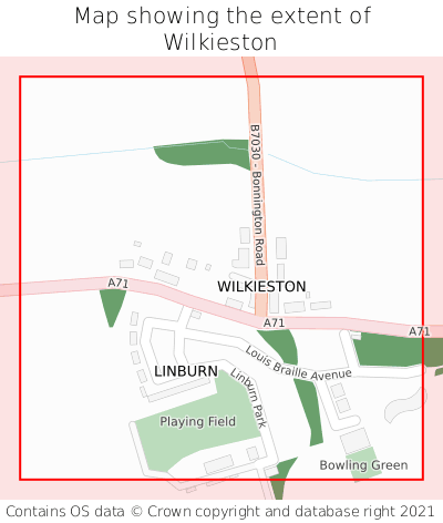 Map showing extent of Wilkieston as bounding box