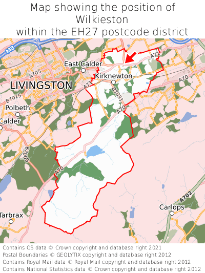 Map showing location of Wilkieston within EH27