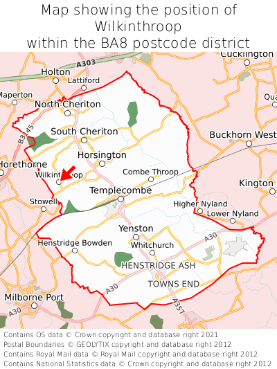Map showing location of Wilkinthroop within BA8
