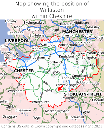 Map showing location of Willaston within Cheshire