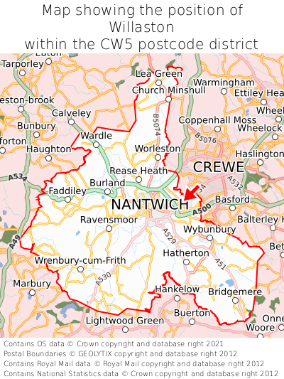 Map showing location of Willaston within CW5
