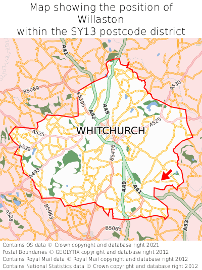 Map showing location of Willaston within SY13