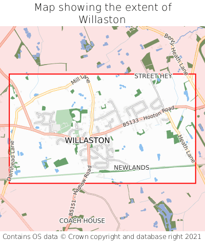 Map showing extent of Willaston as bounding box