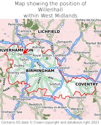 Map showing location of Willenhall within West Midlands