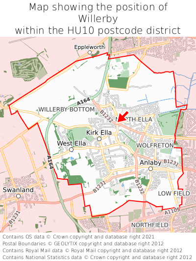 Map showing location of Willerby within HU10