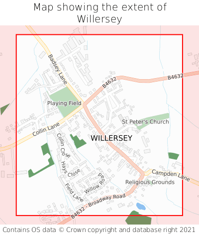 Map showing extent of Willersey as bounding box