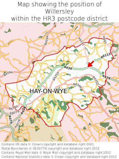 Map showing location of Willersley within HR3