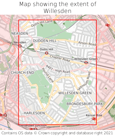 Map showing extent of Willesden as bounding box