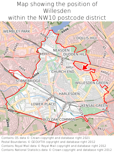 Map showing location of Willesden within NW10