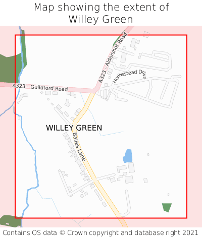 Map showing extent of Willey Green as bounding box