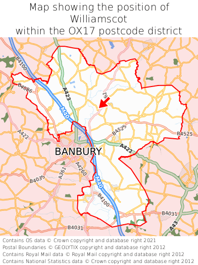 Map showing location of Williamscot within OX17