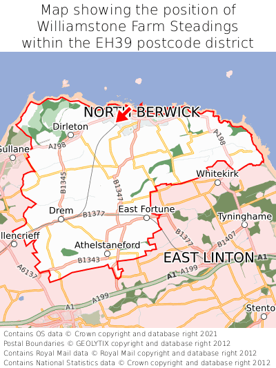 Map showing location of Williamstone Farm Steadings within EH39