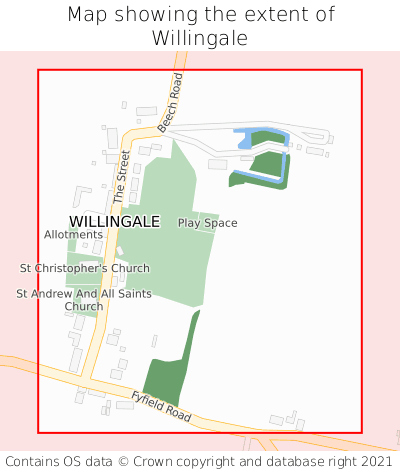 Map showing extent of Willingale as bounding box