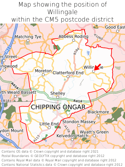 Map showing location of Willingale within CM5