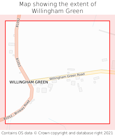 Map showing extent of Willingham Green as bounding box