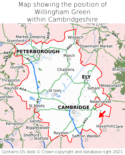 Map showing location of Willingham Green within Cambridgeshire