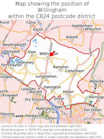 Map showing location of Willingham within CB24