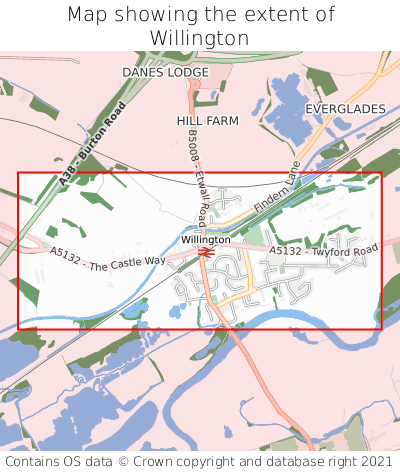 Map showing extent of Willington as bounding box