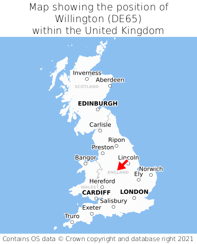 Map showing location of Willington within the UK