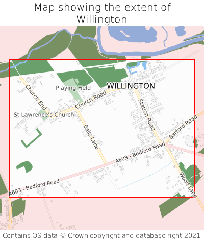 Map showing extent of Willington as bounding box