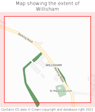 Map showing extent of Willisham as bounding box