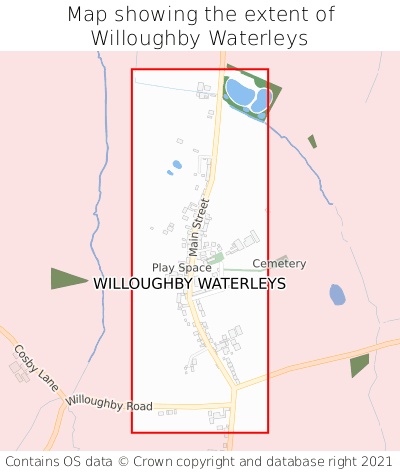Map showing extent of Willoughby Waterleys as bounding box