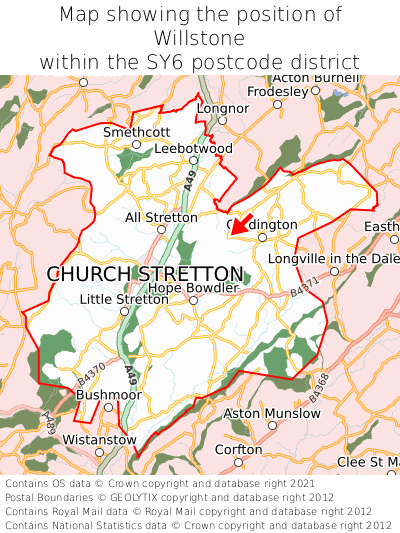 Map showing location of Willstone within SY6