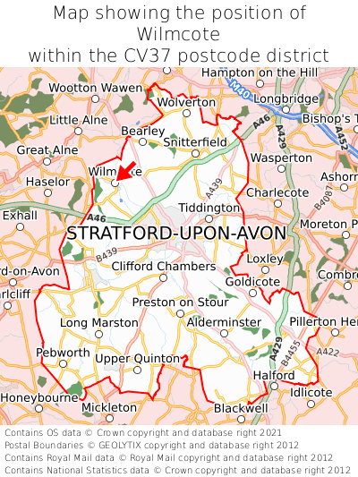 Map showing location of Wilmcote within CV37