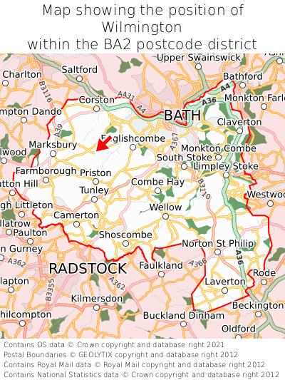 Map showing location of Wilmington within BA2
